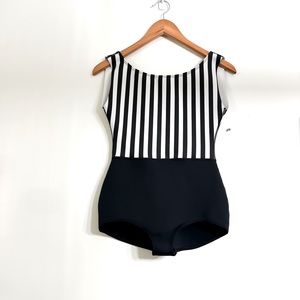 Seea Women’s One-Piece Swimsuit Size M Black/ White Stripes Retro Scoop Neck